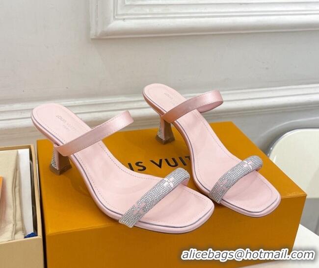 Hot Style Louis Vuitton Sparkle Heel Slide Sandals 6.5cm in Satin Light Pink 427072