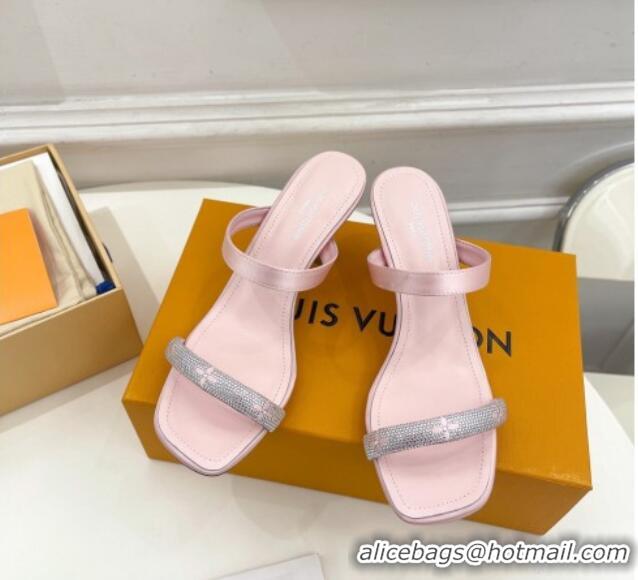 Hot Style Louis Vuitton Sparkle Heel Slide Sandals 6.5cm in Satin Light Pink 427072