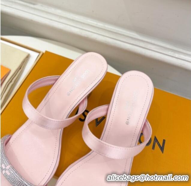 Hot Style Louis Vuitton Sparkle Heel Slide Sandals 6.5cm in Satin Light Pink 427072