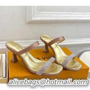 Classic Hot Louis Vuitton Sparkle Heel Slide Sandals 6.5cm in Satin Brown 427073