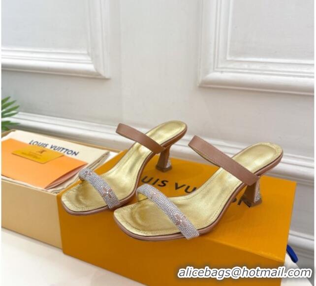 Classic Hot Louis Vuitton Sparkle Heel Slide Sandals 6.5cm in Satin Brown 427073