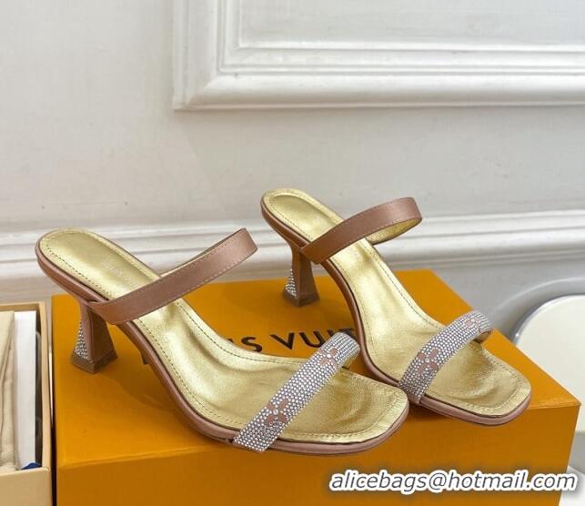 Classic Hot Louis Vuitton Sparkle Heel Slide Sandals 6.5cm in Satin Brown 427073