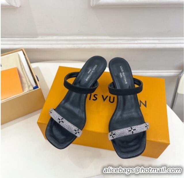 Good Quality Louis Vuitton Sparkle Heel Slide Sandals 6.5cm in Satin Black 0427075