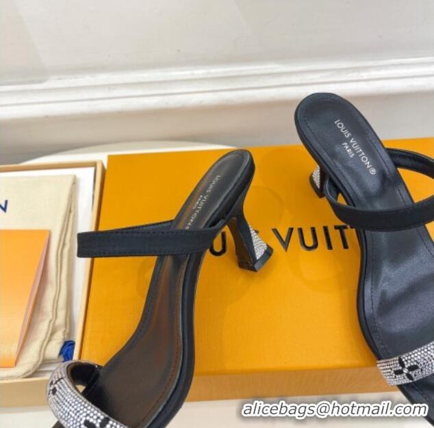 Good Quality Louis Vuitton Sparkle Heel Slide Sandals 6.5cm in Satin Black 0427075