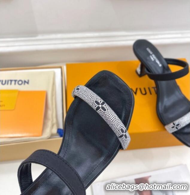 Good Quality Louis Vuitton Sparkle Heel Slide Sandals 6.5cm in Satin Black 0427075