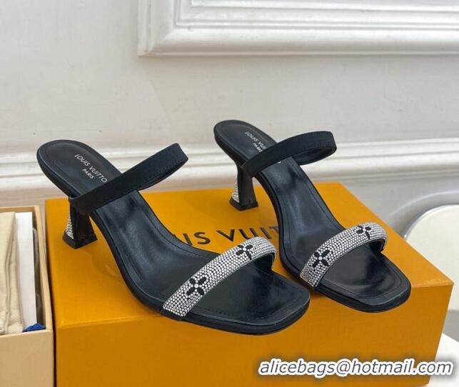 Good Quality Louis Vuitton Sparkle Heel Slide Sandals 6.5cm in Satin Black 0427075