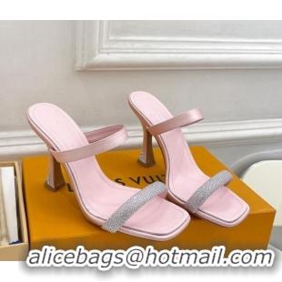 Stylish Louis Vuitton Sparkle Heel Slide Sandals 9.5cm in Satin Light Pink 0427076