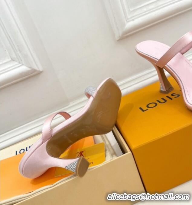 Stylish Louis Vuitton Sparkle Heel Slide Sandals 9.5cm in Satin Light Pink 0427076