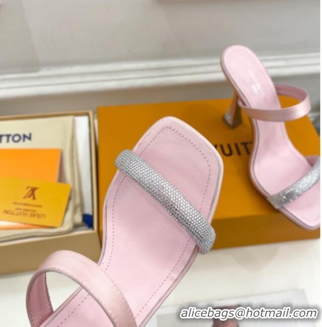 Stylish Louis Vuitton Sparkle Heel Slide Sandals 9.5cm in Satin Light Pink 0427076