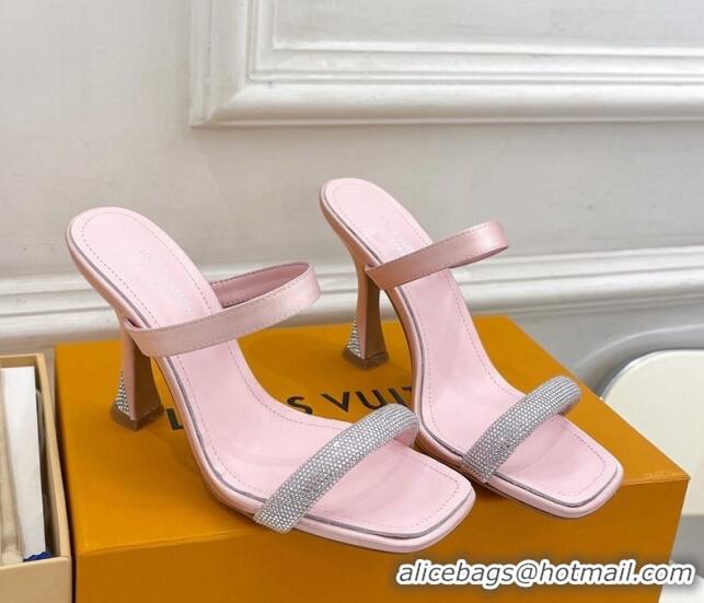 Stylish Louis Vuitton Sparkle Heel Slide Sandals 9.5cm in Satin Light Pink 0427076