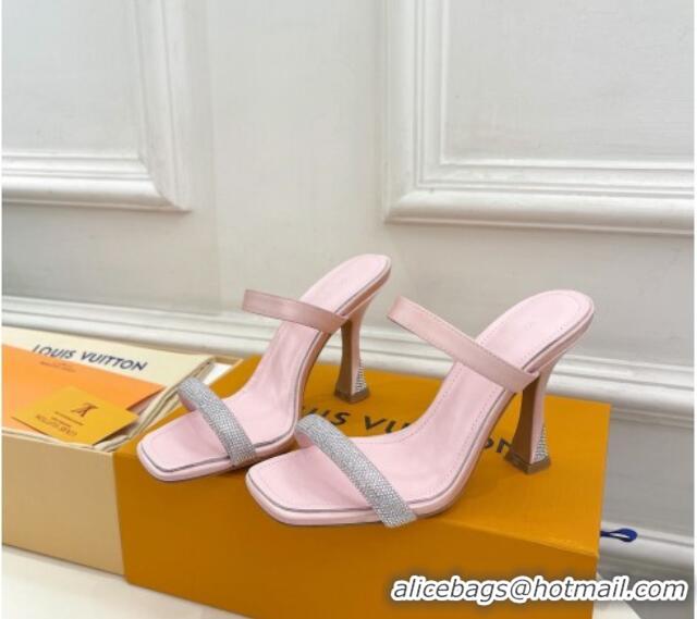 Stylish Louis Vuitton Sparkle Heel Slide Sandals 9.5cm in Satin Light Pink 0427076