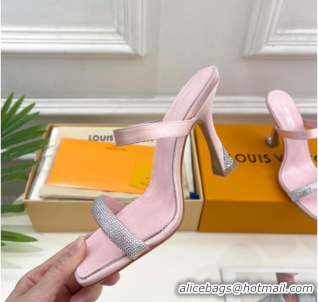 Stylish Louis Vuitton Sparkle Heel Slide Sandals 9.5cm in Satin Light Pink 0427076