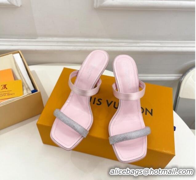 Stylish Louis Vuitton Sparkle Heel Slide Sandals 9.5cm in Satin Light Pink 0427076