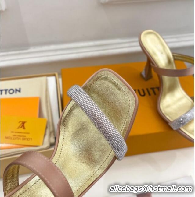 Perfect Louis Vuitton Sparkle Heel Slide Sandals 9.5cm in Satin Brown 427077