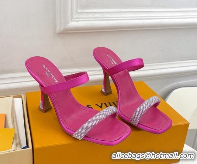 Best Product Louis Vuitton Sparkle Heel Slide Sandals 9.5cm in Satin Dark Pink 427078