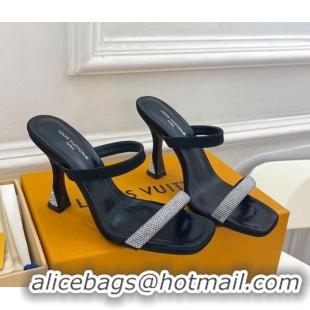 Sumptuous Louis Vuitton Sparkle Heel Slide Sandals 9.5cm in Satin Black 427079