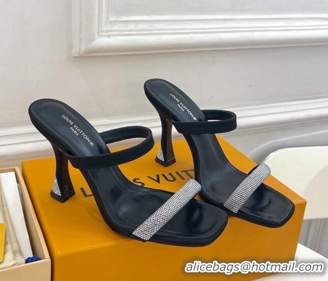 Sumptuous Louis Vuitton Sparkle Heel Slide Sandals 9.5cm in Satin Black 427079