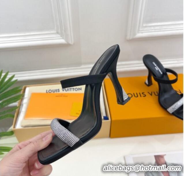 Sumptuous Louis Vuitton Sparkle Heel Slide Sandals 9.5cm in Satin Black 427079