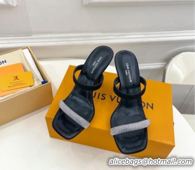 Sumptuous Louis Vuitton Sparkle Heel Slide Sandals 9.5cm in Satin Black 427079