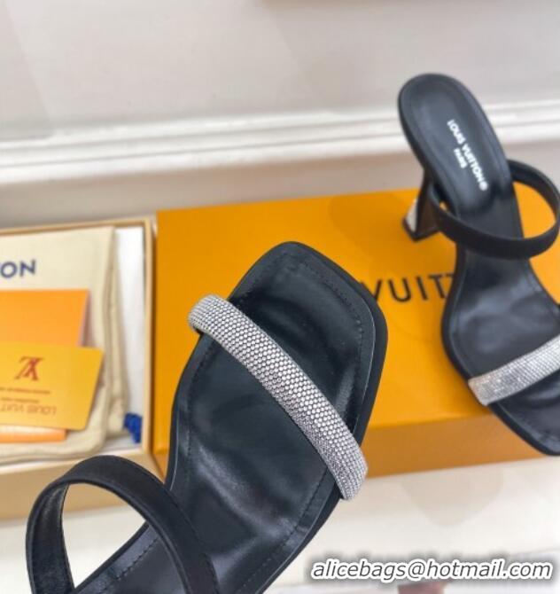 Sumptuous Louis Vuitton Sparkle Heel Slide Sandals 9.5cm in Satin Black 427079