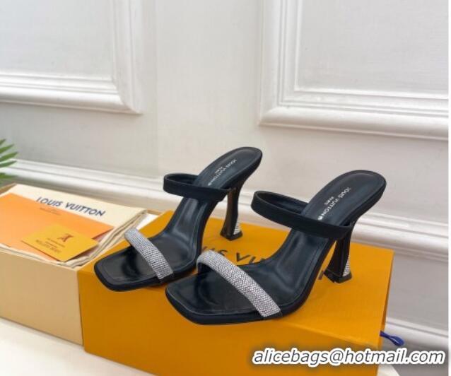 Sumptuous Louis Vuitton Sparkle Heel Slide Sandals 9.5cm in Satin Black 427079