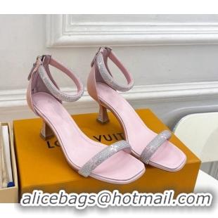 Luxury Louis Vuitton Sparkle Crystal Strap Medium Heel Sandals 6.5cm Light Pink 427080