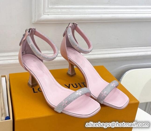 Luxury Louis Vuitton Sparkle Crystal Strap Medium Heel Sandals 6.5cm Light Pink 427080