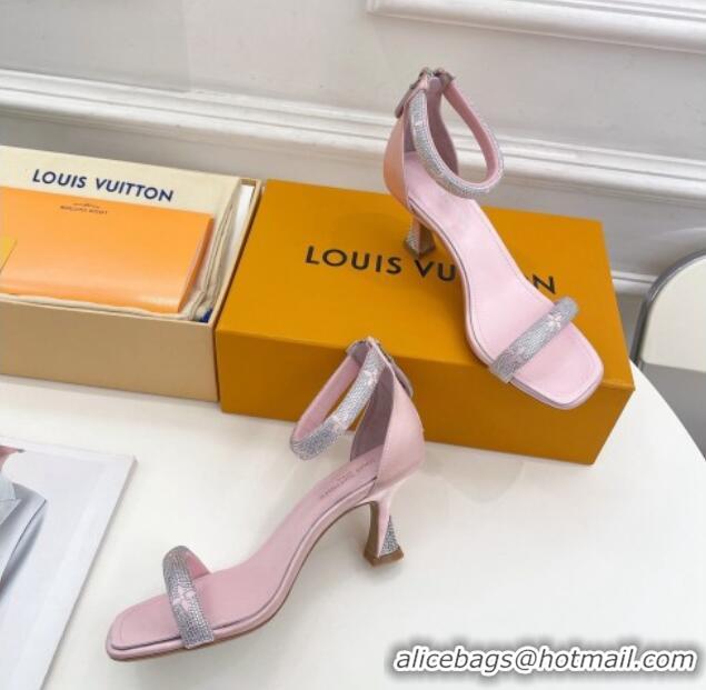 Luxury Louis Vuitton Sparkle Crystal Strap Medium Heel Sandals 6.5cm Light Pink 427080