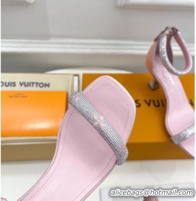 Luxury Louis Vuitton Sparkle Crystal Strap Medium Heel Sandals 6.5cm Light Pink 427080