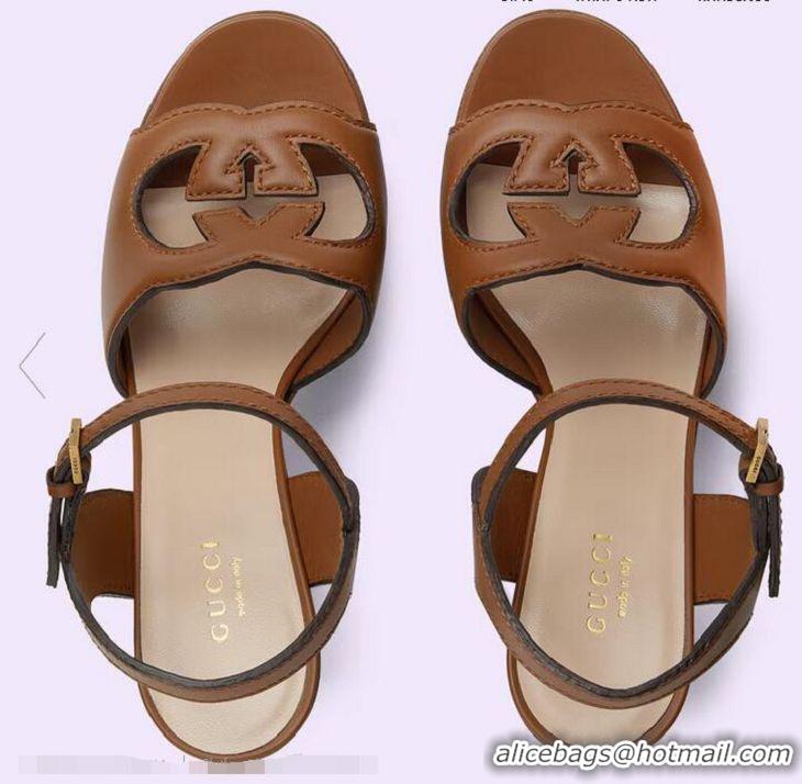 Top Grade Gucci Womens Interlocking G Cutout Platform Sandals 4539796 Brown