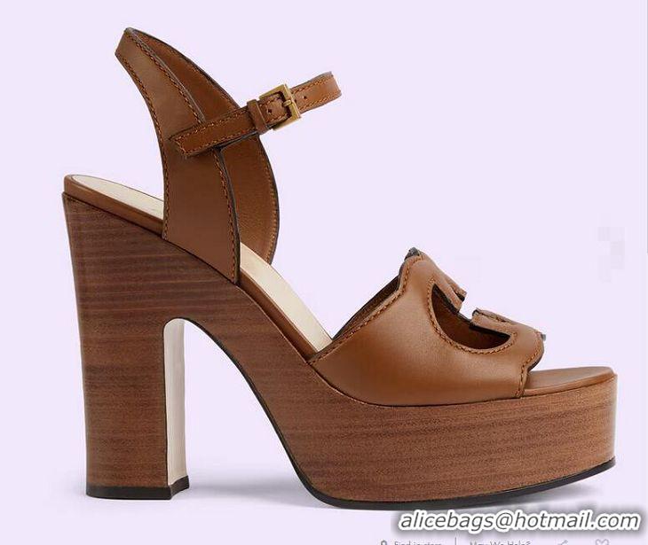 Top Grade Gucci Womens Interlocking G Cutout Platform Sandals 4539796 Brown