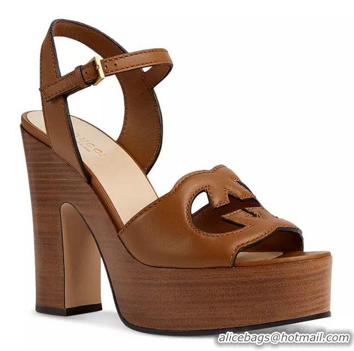 Top Grade Gucci Womens Interlocking G Cutout Platform Sandals 4539796 Brown