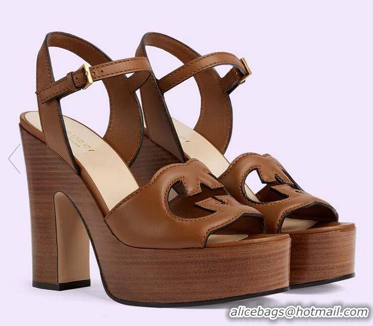 Top Grade Gucci Womens Interlocking G Cutout Platform Sandals 4539796 Brown