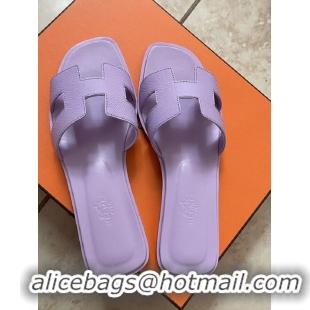 High Quality Hermes Oran Leather Flat Slide Sandal HE7410 Purple