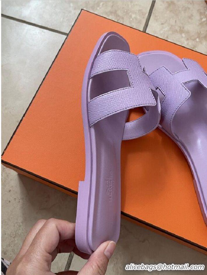 High Quality Hermes Oran Leather Flat Slide Sandal HE7410 Purple