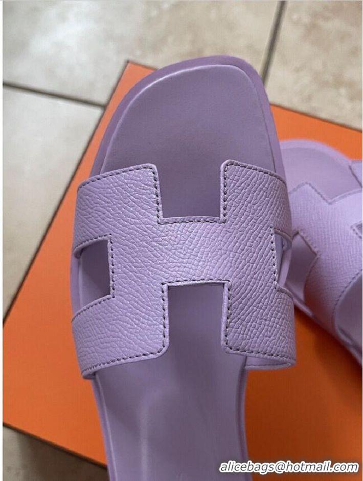 High Quality Hermes Oran Leather Flat Slide Sandal HE7410 Purple