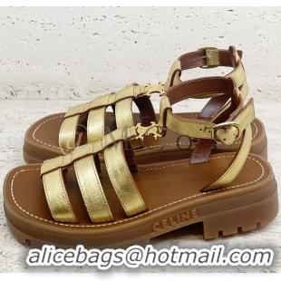 Best Price Celine Clea Triomphe Gladiator Chunky Sandals in CE8794 Gold Metallic Calfskin