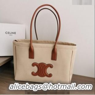 Top Quality Celine Cabas Drawstring Cuir Triomphe Tote Bag in Textile and Calfskin 199972 Natural/Tan 2022