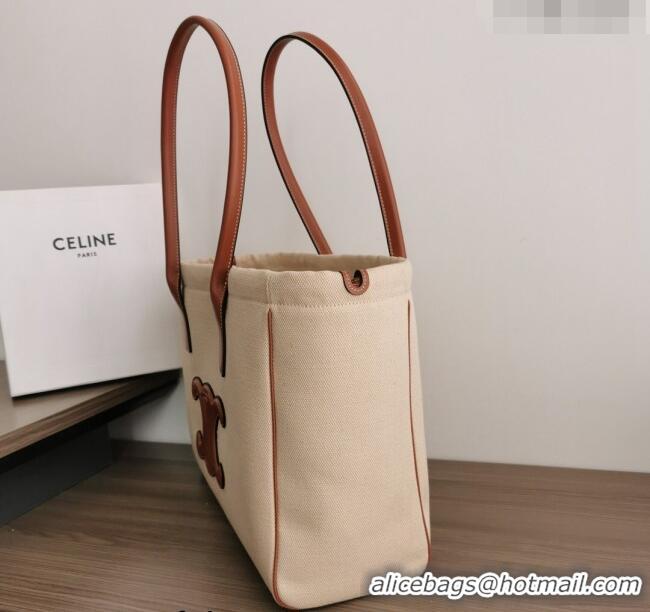 Top Quality Celine Cabas Drawstring Cuir Triomphe Tote Bag in Textile and Calfskin 199972 Natural/Tan 2022