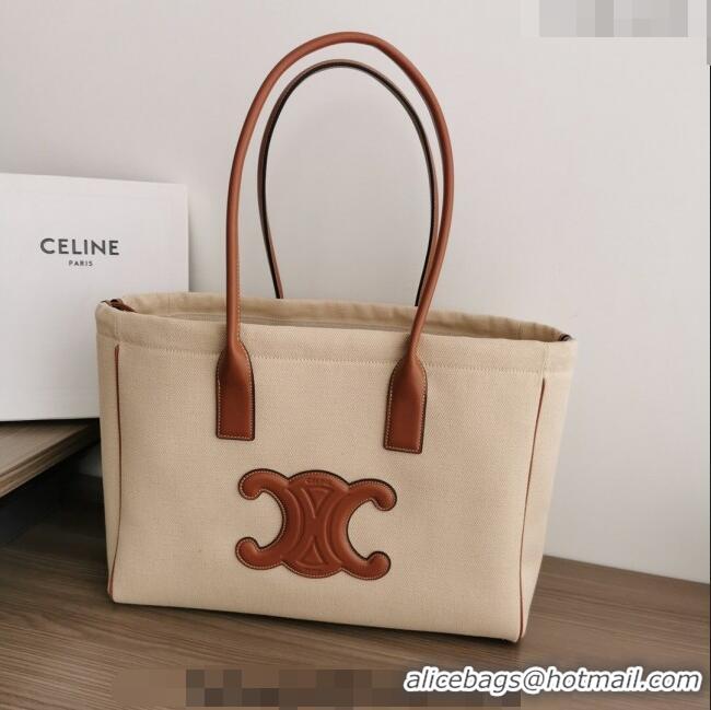 Top Quality Celine Cabas Drawstring Cuir Triomphe Tote Bag in Textile and Calfskin 199972 Natural/Tan 2022