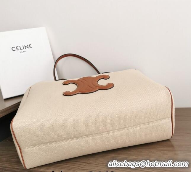 Top Quality Celine Cabas Drawstring Cuir Triomphe Tote Bag in Textile and Calfskin 199972 Natural/Tan 2022