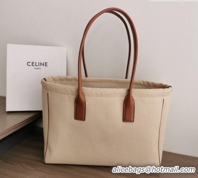 Top Quality Celine Cabas Drawstring Cuir Triomphe Tote Bag in Textile and Calfskin 199972 Natural/Tan 2022