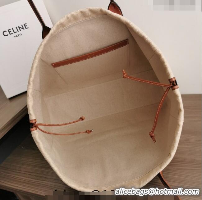 Top Quality Celine Cabas Drawstring Cuir Triomphe Tote Bag in Textile and Calfskin 199972 Natural/Tan 2022