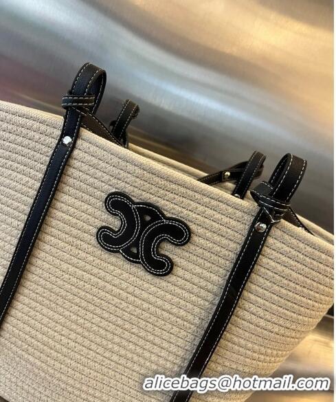 Well Crafted Celine Triomphe Straw and Leather Basket Bag 0306 White/Black 2023