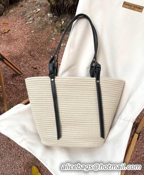 Well Crafted Celine Triomphe Straw and Leather Basket Bag 0306 White/Black 2023