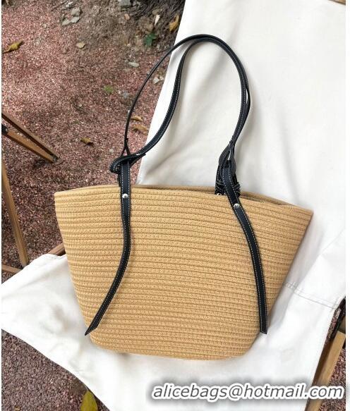 Best Price Celine Triomphe Straw and Leather Basket Bag 0306 Khaki/Black 2023