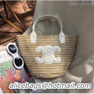 Famous Brand Celine Raffia Basket Bag 0407 Beige/White 2023