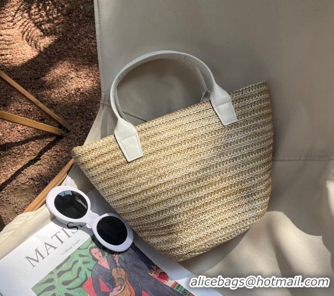 Famous Brand Celine Raffia Basket Bag 0407 Beige/White 2023