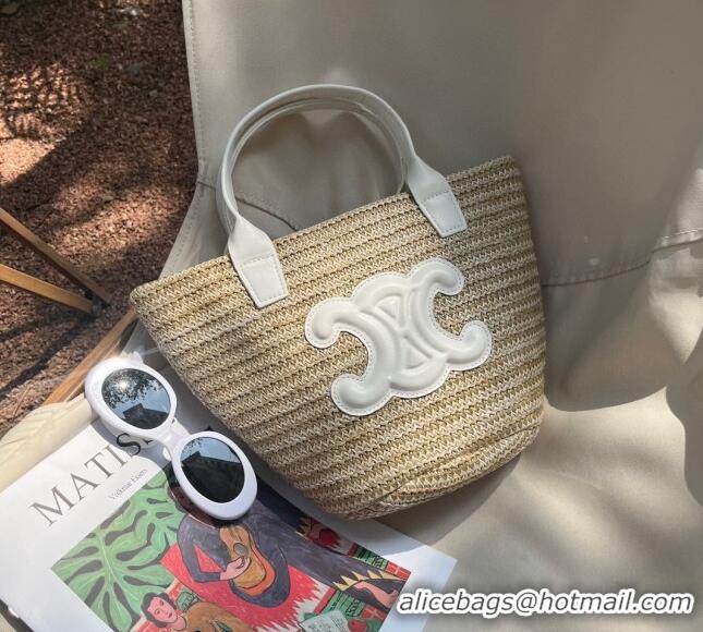 Famous Brand Celine Raffia Basket Bag 0407 Beige/White 2023