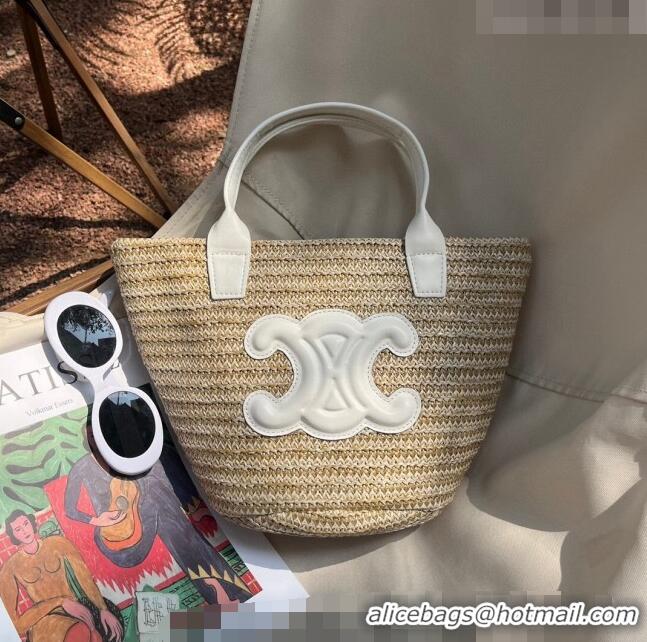 Famous Brand Celine Raffia Basket Bag 0407 Beige/White 2023